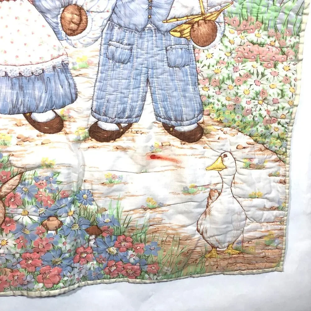 Vintage Quilt Baby Blanket Teddy Bears Bunny AS IS READ Retro Pastel
